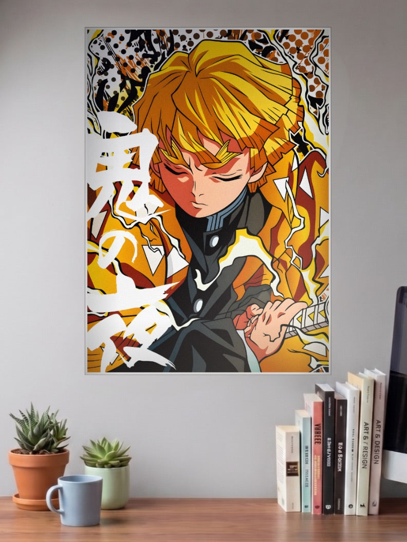 Zenitsu Agatsuma Golden Portrait Anime Poster