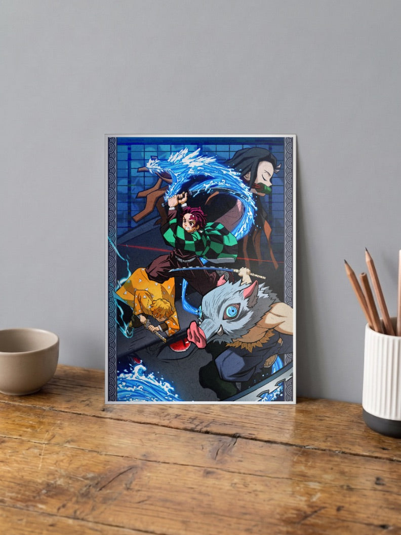 Tanjiro, Nezuko, Zenitsu, Inosuke Breathing Style Demon Slayer Poster