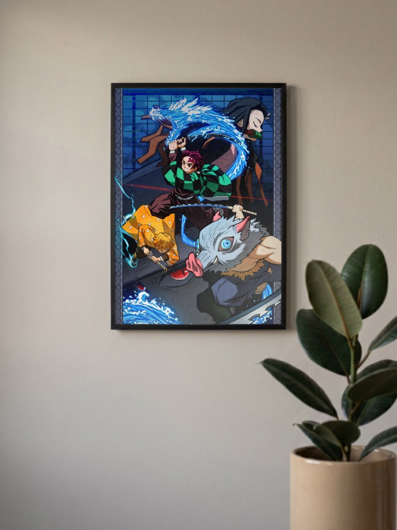 Tanjiro, Nezuko, Zenitsu, Inosuke Breathing Style Demon Slayer Poster