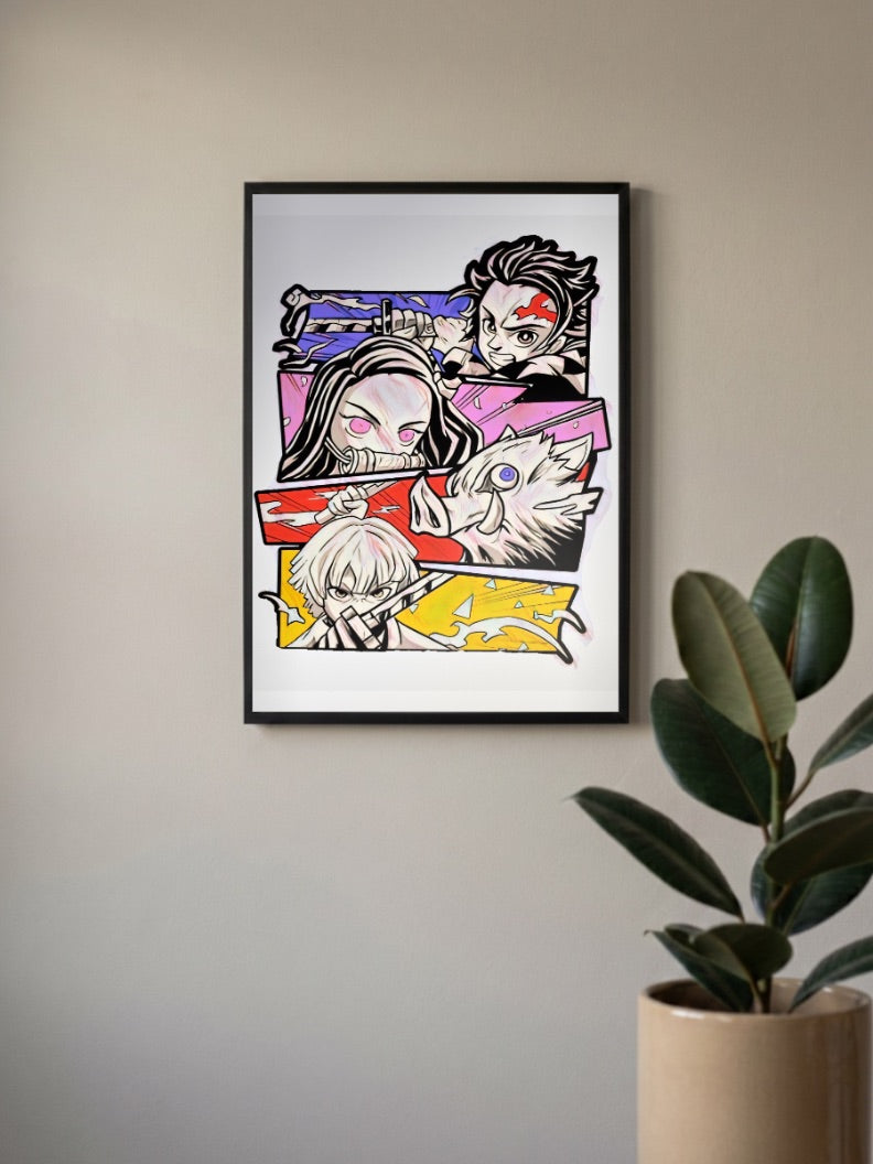 Demon Slayer Cast Panel Art Anime Poster