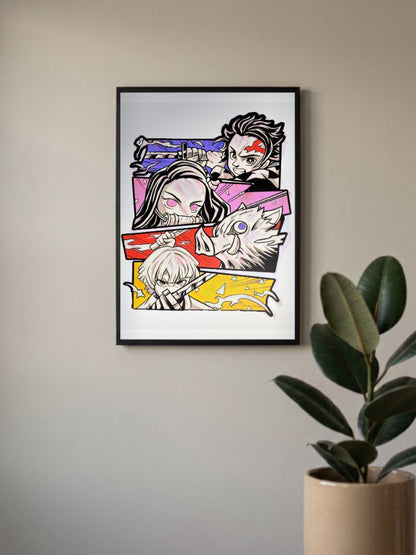 Demon Slayer Cast Panel Art Anime Poster