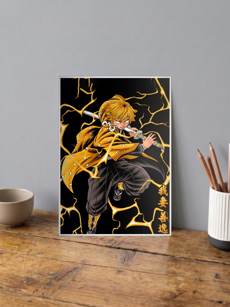 Zenitsu Agatsuma Action Portrait Anime Poster