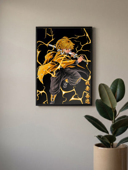 Zenitsu Agatsuma Action Portrait Anime Poster