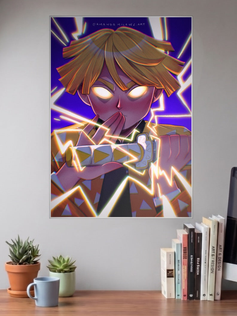 Zenitsu Agatsuma Glowing Eyes Anime Poster
