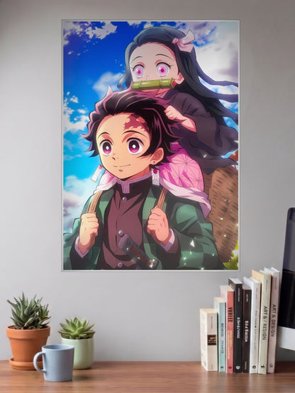 Tanjiro Carrying Nezuko Scene Anime Poster