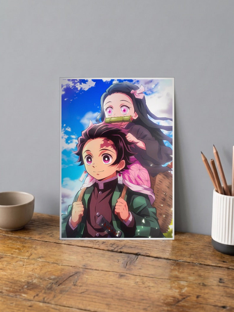 Tanjiro Carrying Nezuko Scene Anime Poster