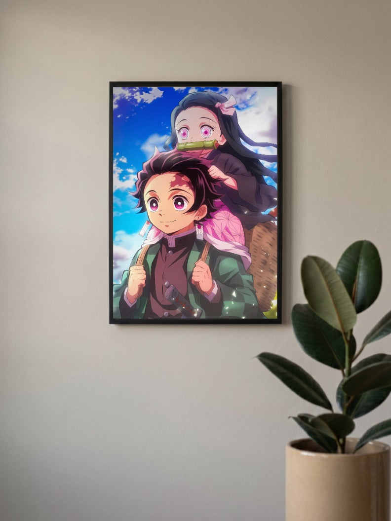 Tanjiro Carrying Nezuko Scene Anime Poster