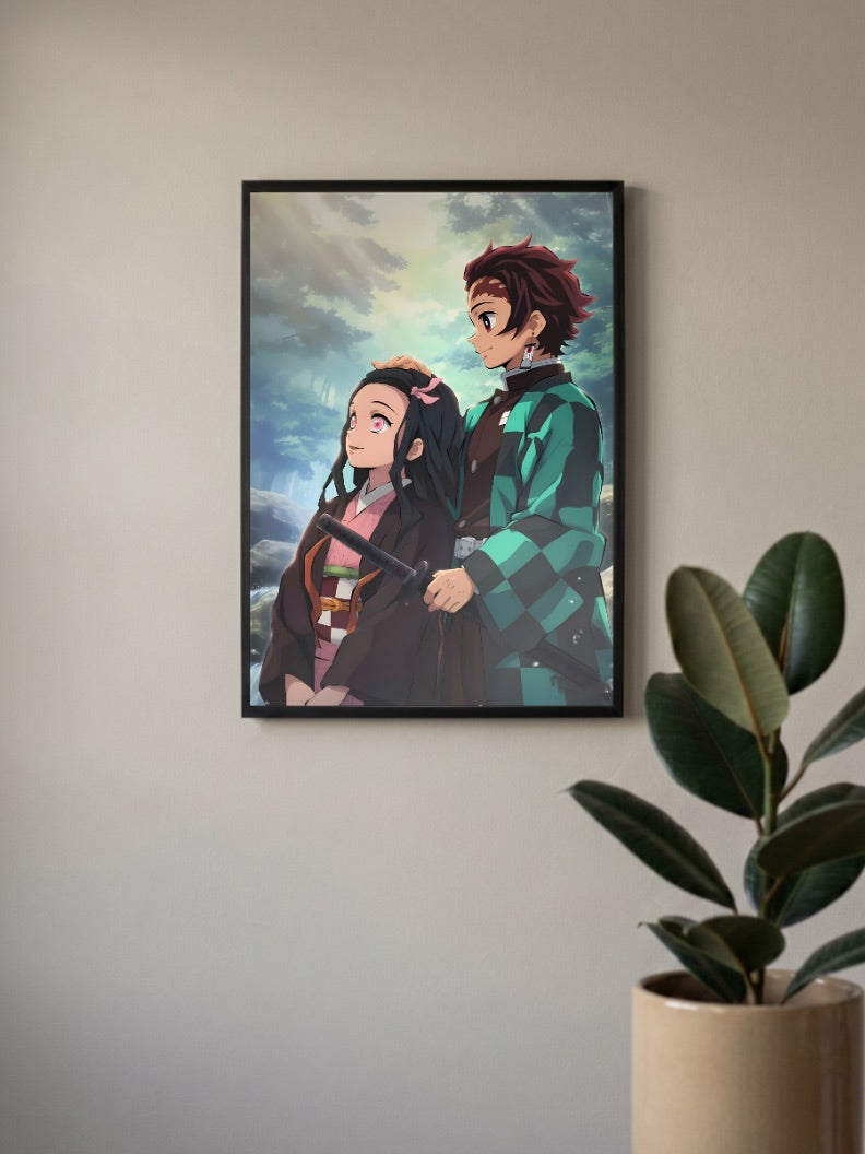Tanjiro And Nezuko Forest Scene Anime Poster