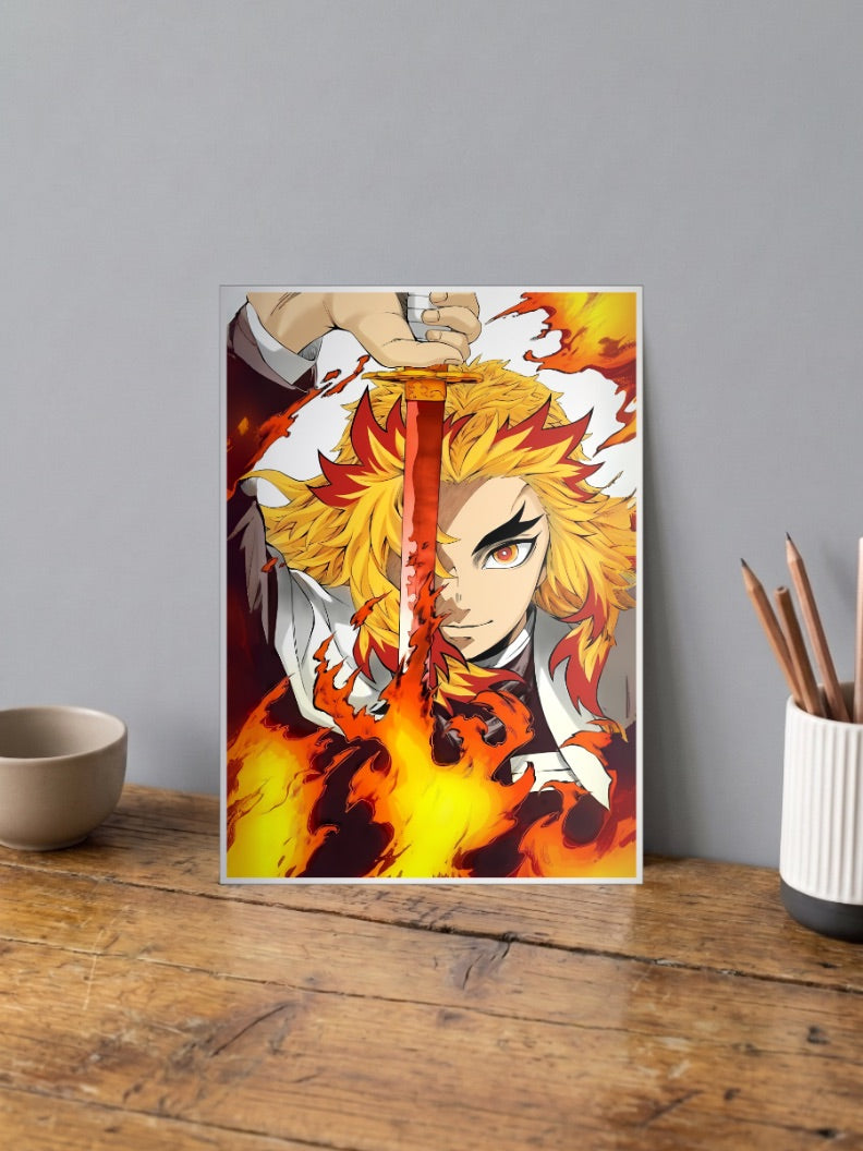 Kyojuro Rengoku Flame Sword Anime Poster