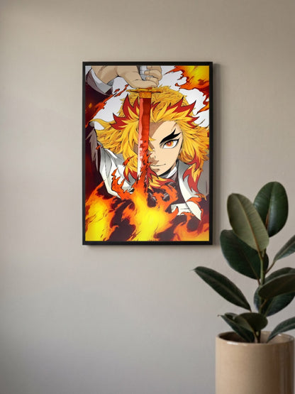 Kyojuro Rengoku Flame Sword Anime Poster