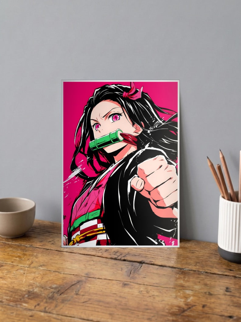 Nezuko Kamado Angry Fist Anime Poster