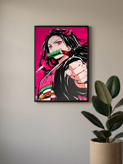 Nezuko Kamado Angry Fist Anime Poster