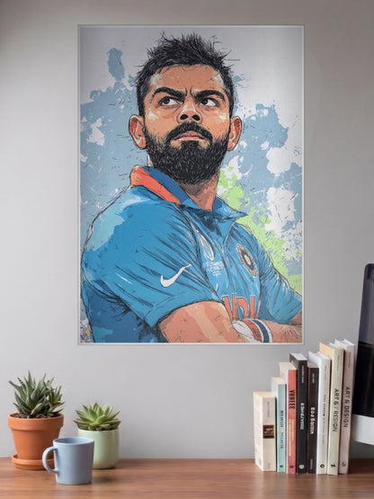 Virat Kohli Painted Portrait Cricket Poster