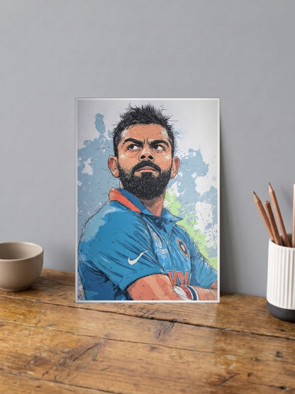 Virat Kohli Painted Portrait Cricket Poster