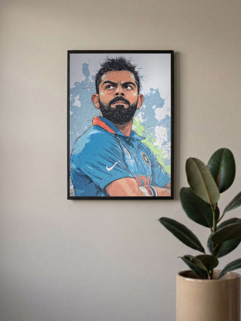 Virat Kohli Painted Portrait Cricket Poster