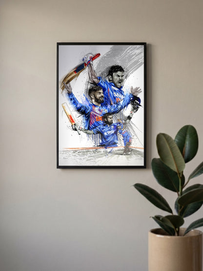 Virat Kohli Batting Collage Cricket Poster