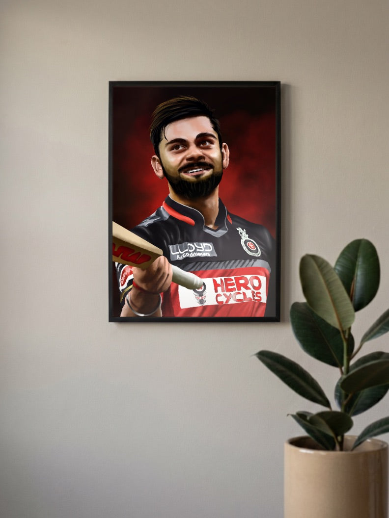 Virat Kohli RCB Bat Portrait IPL Poster