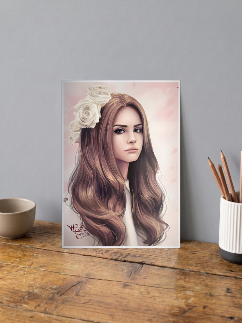 Lana Del Rey White Rose Portrait Singers Poster