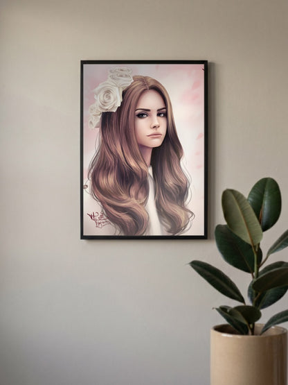 Lana Del Rey White Rose Portrait Singers Poster
