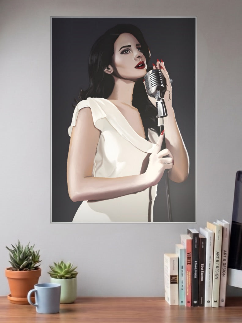 Lana Del Rey Vintage Mic Portrait Singers Poster