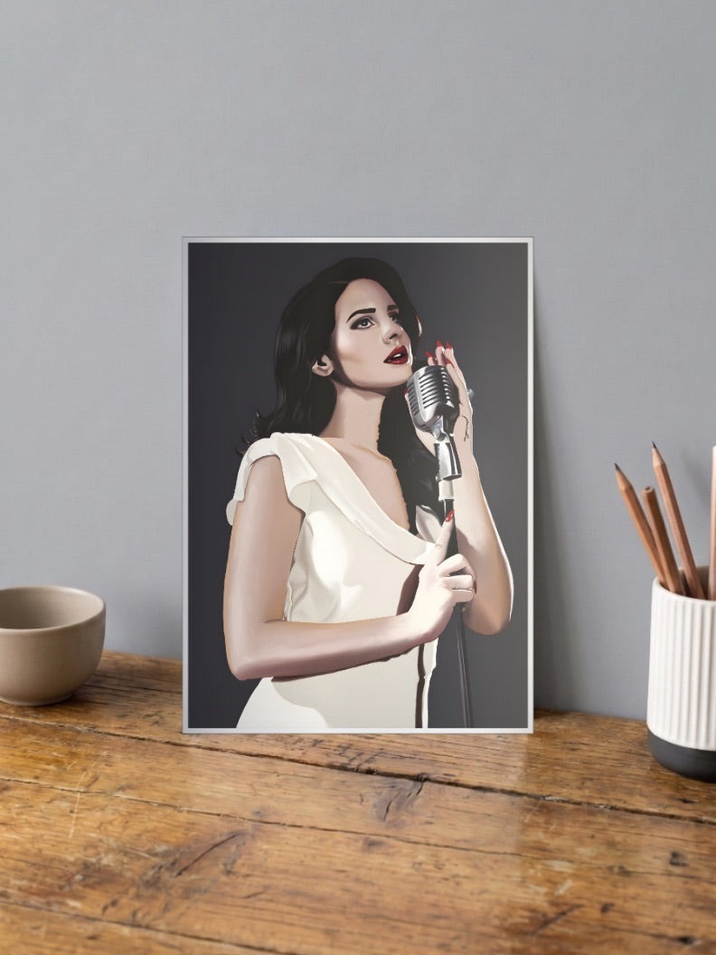 Lana Del Rey Vintage Mic Portrait Singers Poster