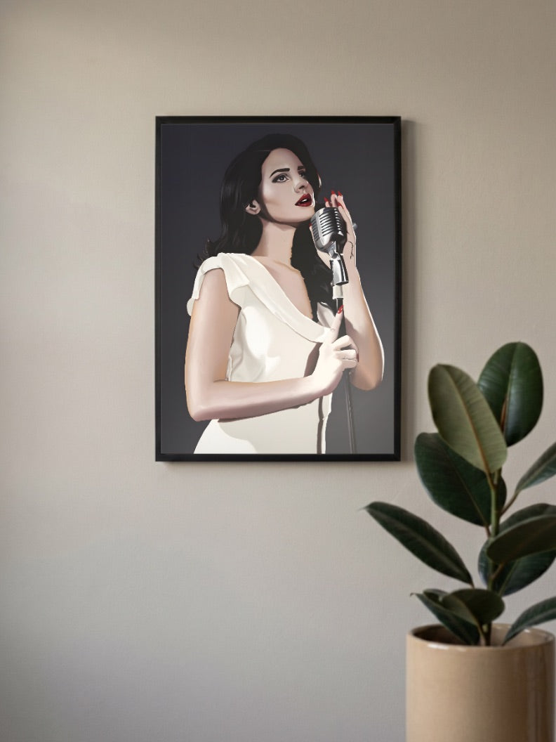 Lana Del Rey Vintage Mic Portrait Singers Poster