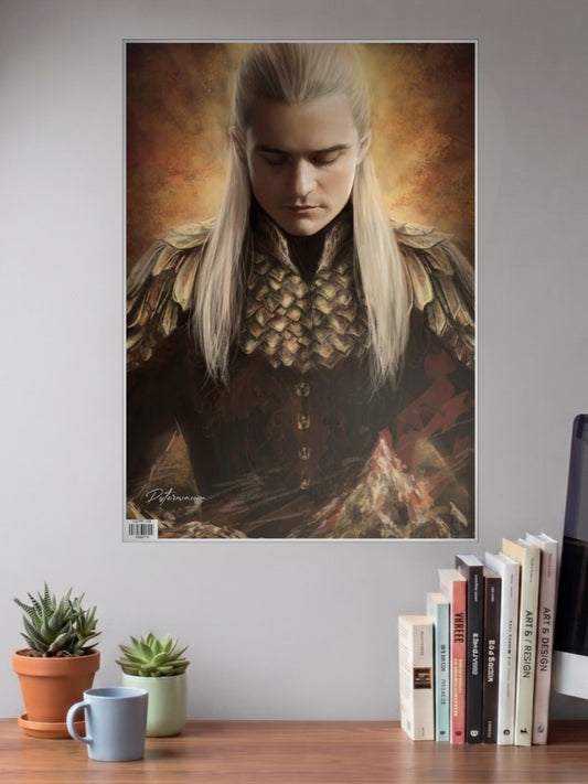Legolas Portrait Hollywood Movie Poster shown in A3 size on a wall above a study desk