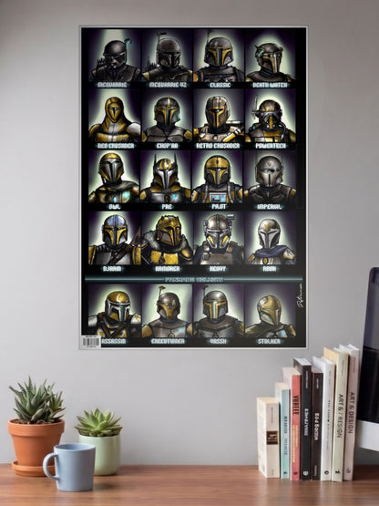 Mandalorian Fan Helmets Chart Star Wars Poster