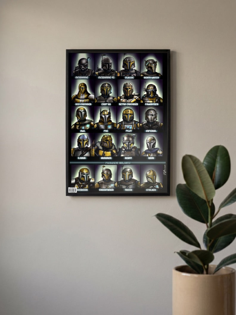 Mandalorian Fan Helmets Chart Star Wars Poster