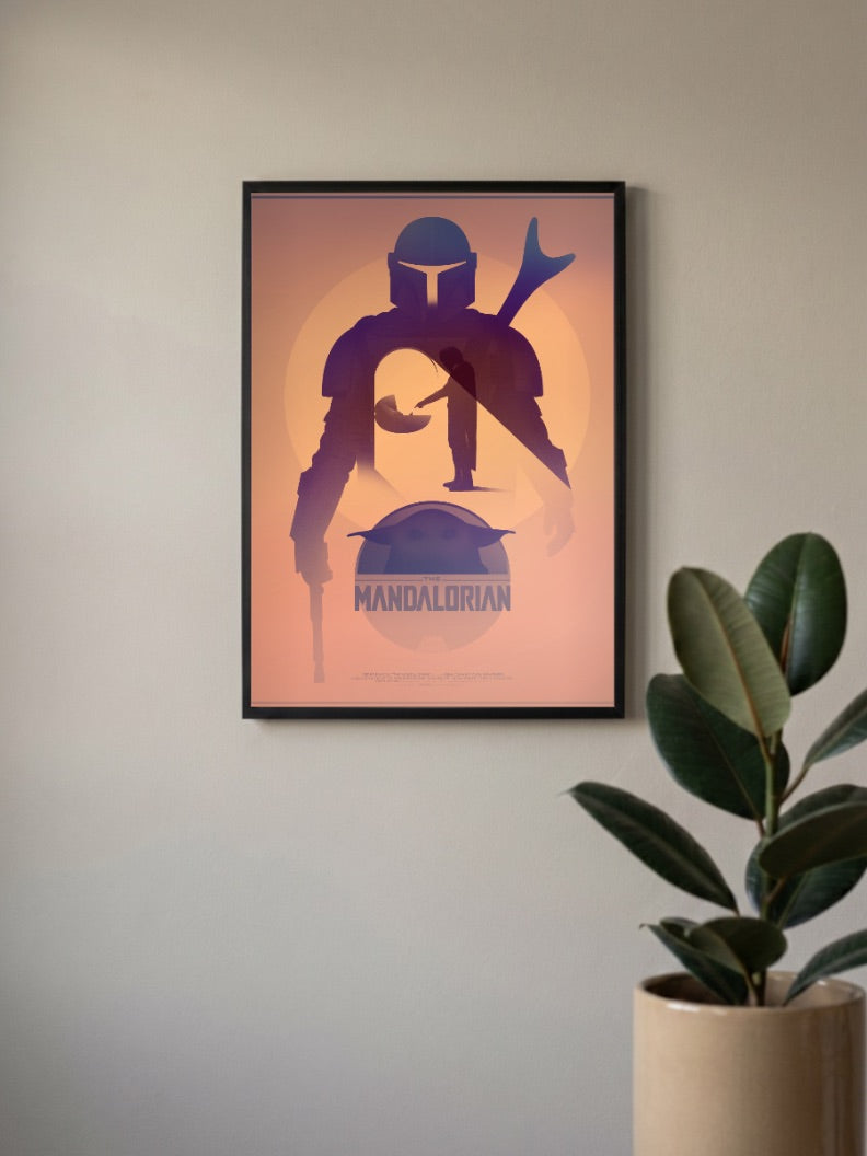 Mandalorian And Grogu Silhouette Star Wars Poster
