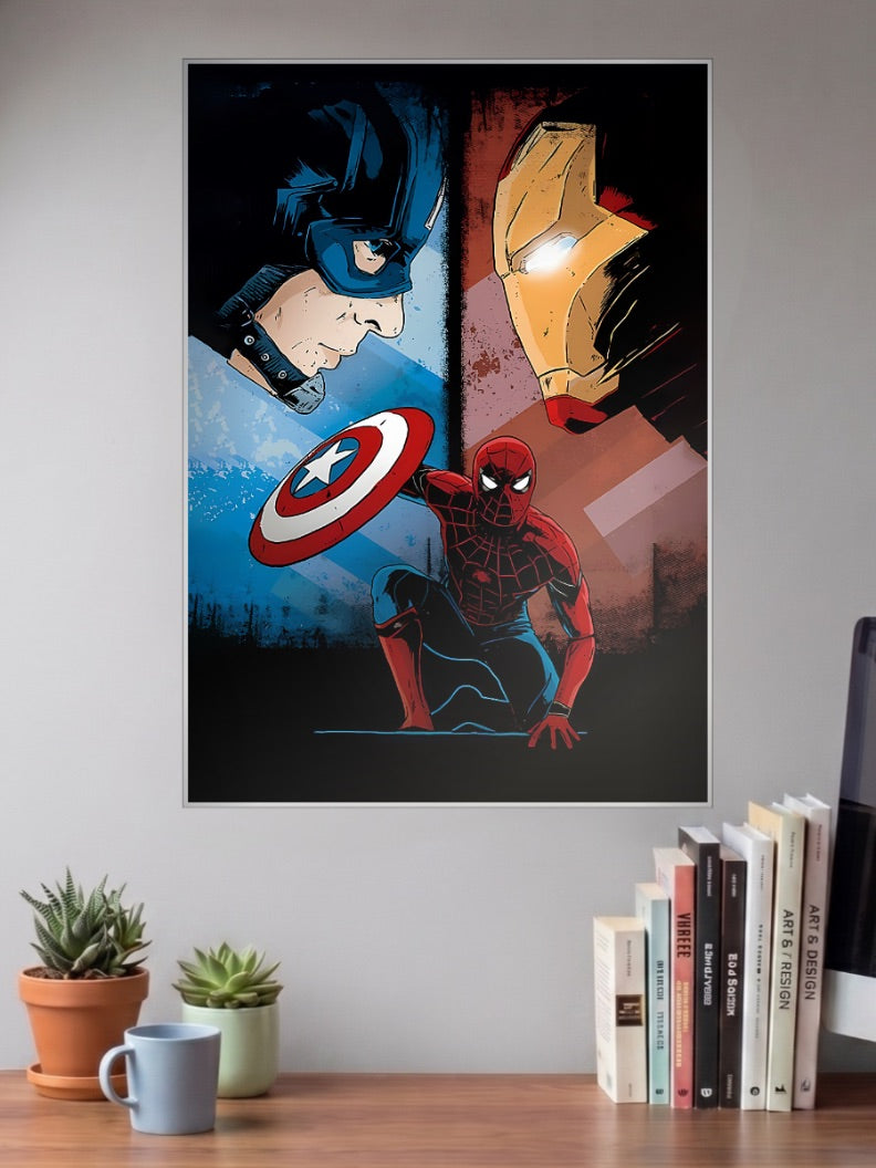 Cap Iron Man And Spider Man Marvel Poster