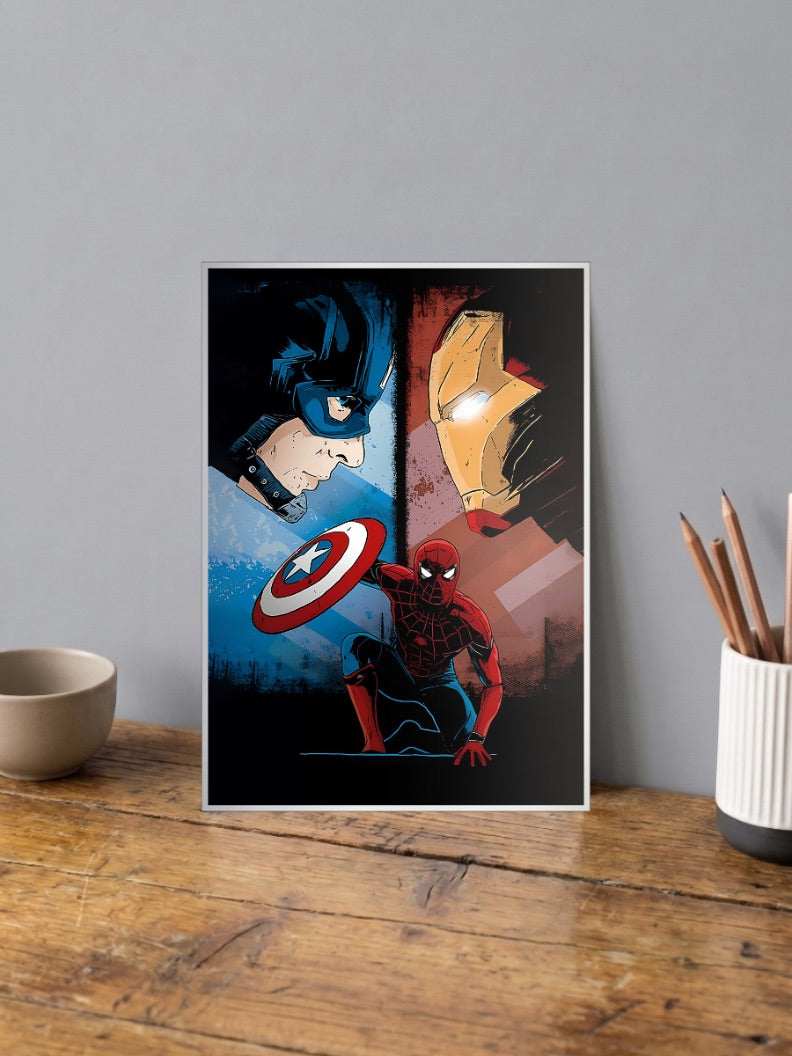 Cap Iron Man And Spider Man Marvel Poster