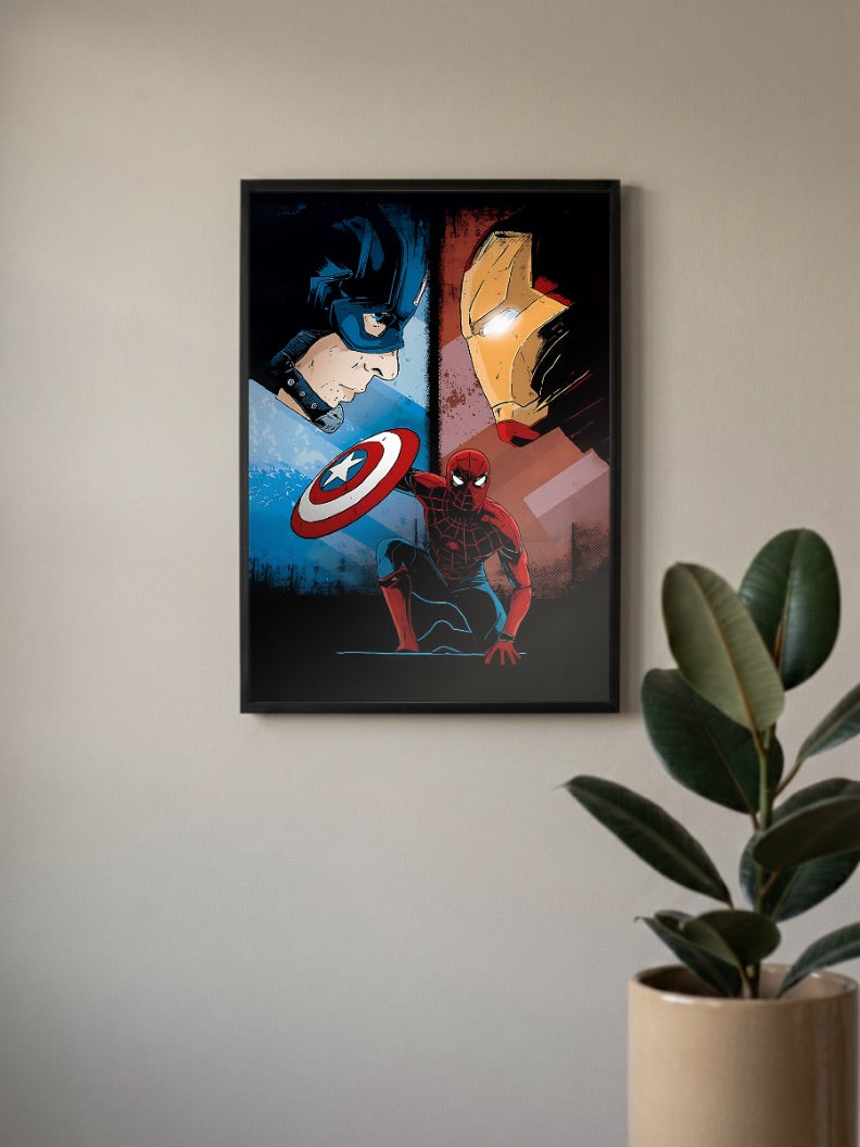 Cap Iron Man And Spider Man Marvel Poster