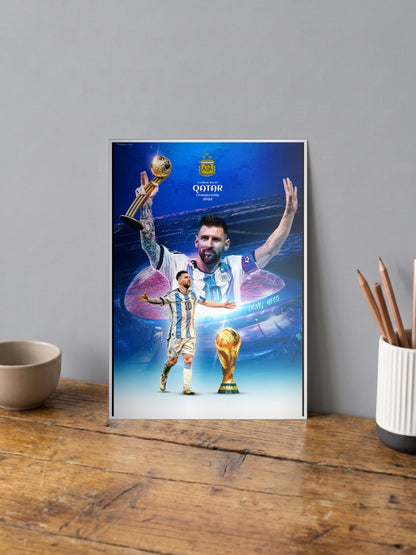 Messi with FIFA World Cup Poster