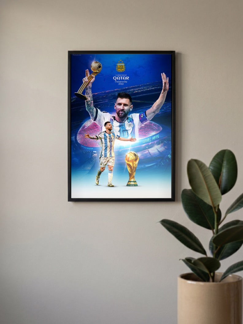 Messi with FIFA World Cup Poster