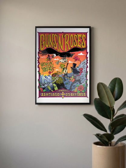 Guns N Roses Were Back Poster Bands Poster in a black frame, mounted on a wall