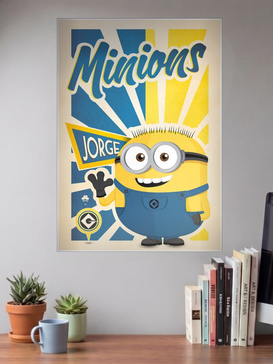 Minions Jorge Poster Animated Movie Poster shown in A3 size on a wall above a study desk