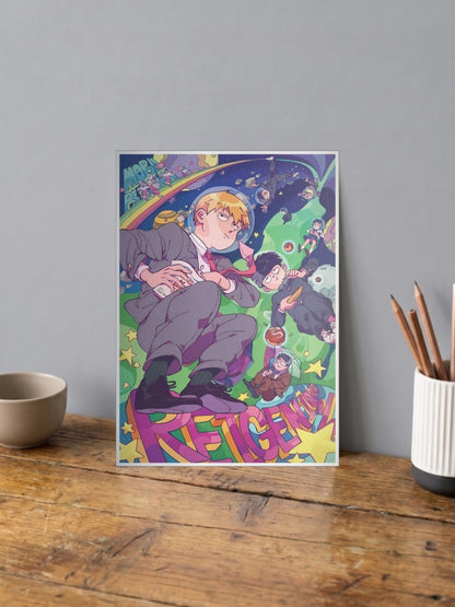Mob And Reigen Flying Scene Anime Poster