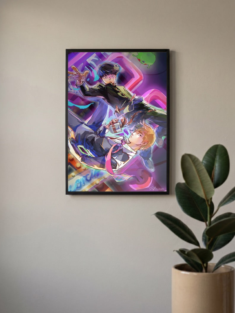 Mob And Reigen Stylized Art Anime Poster