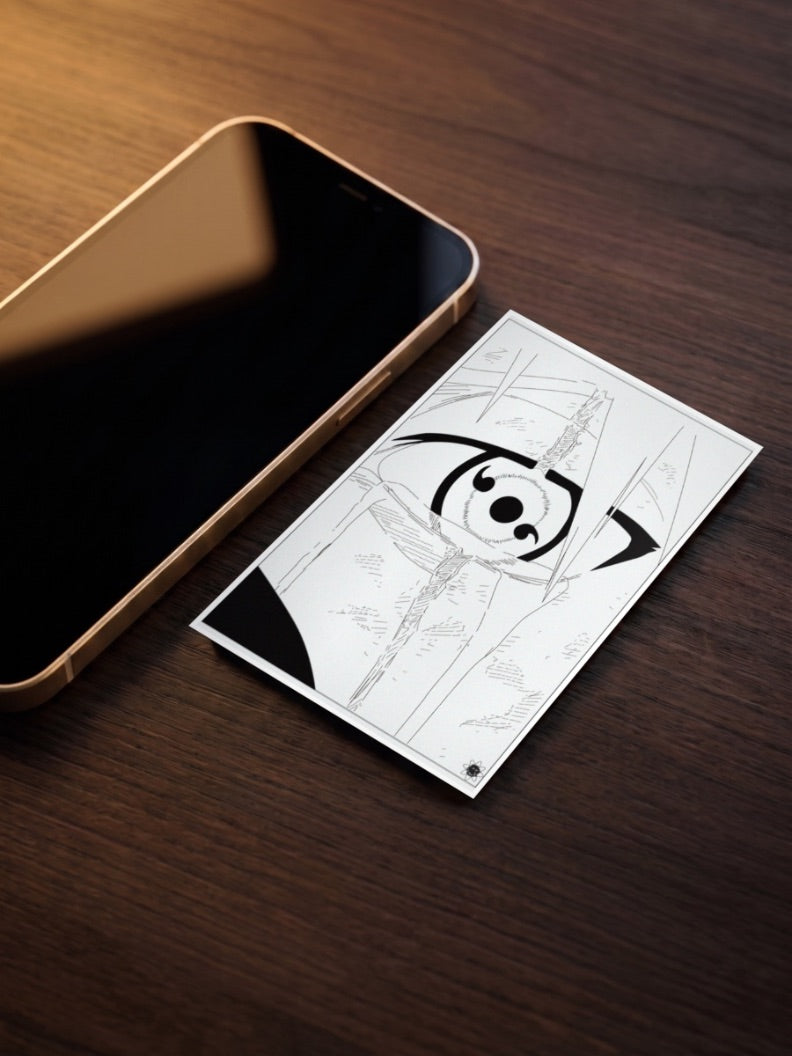 Sharingan Eye Line Art Anime Poster as a pocket poster, sized to fit behind a phone case