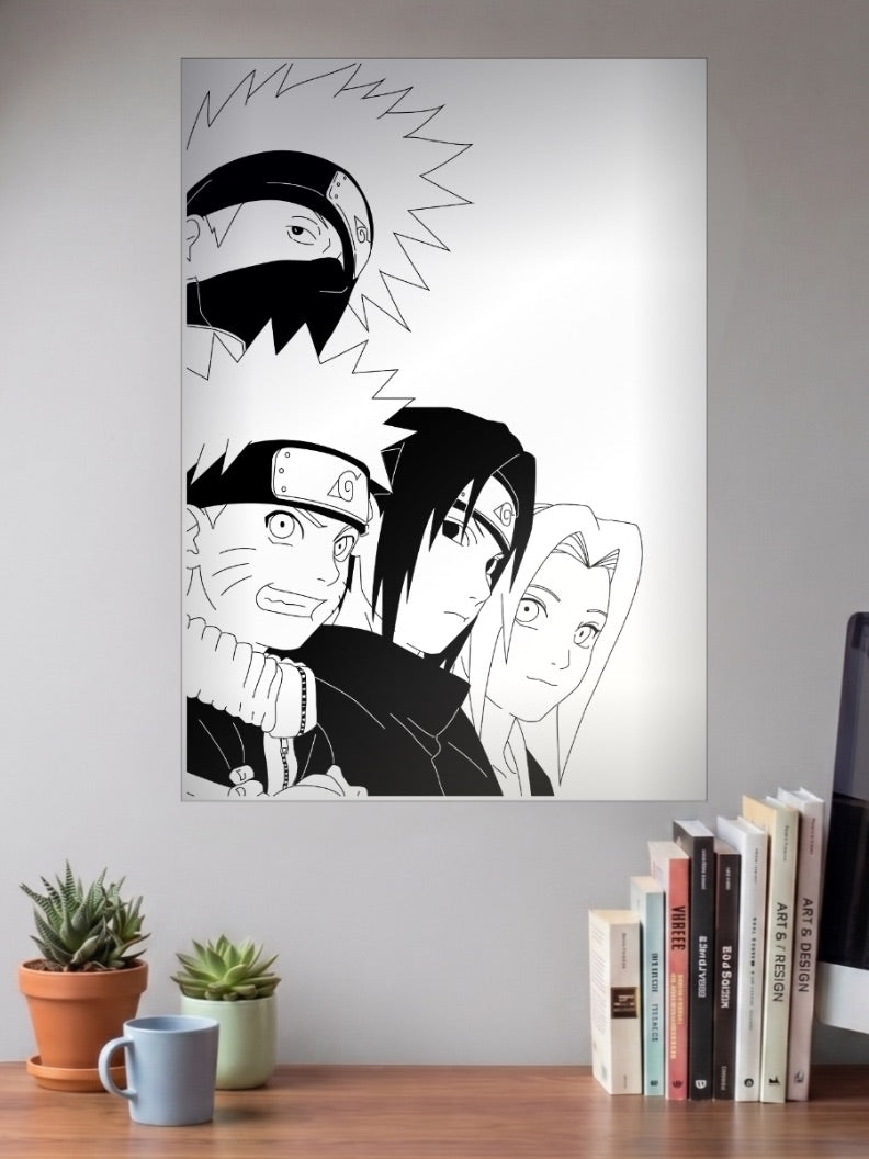 Team 7 Line Art Portrait Anime Poster