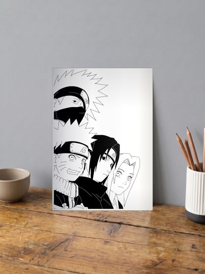 Team 7 Line Art Portrait Anime Poster
