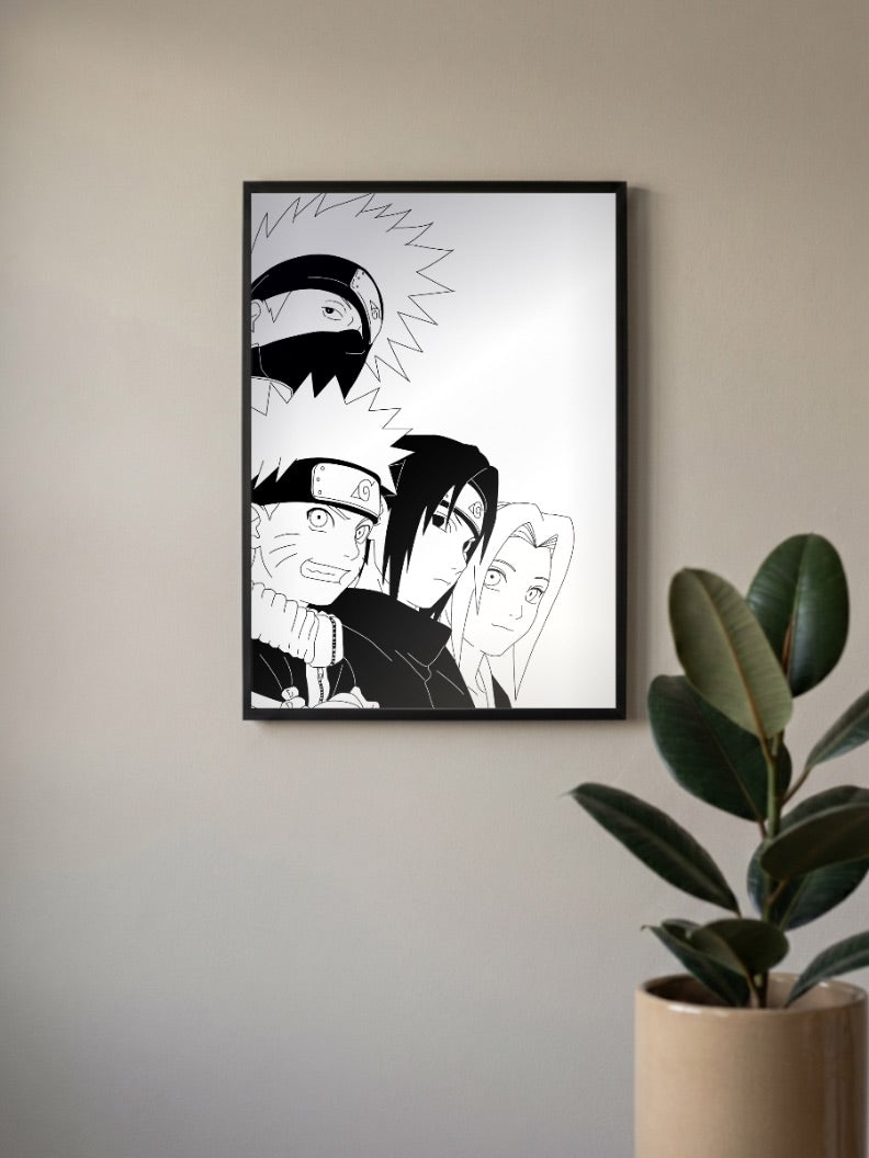 Team 7 Line Art Portrait Anime Poster