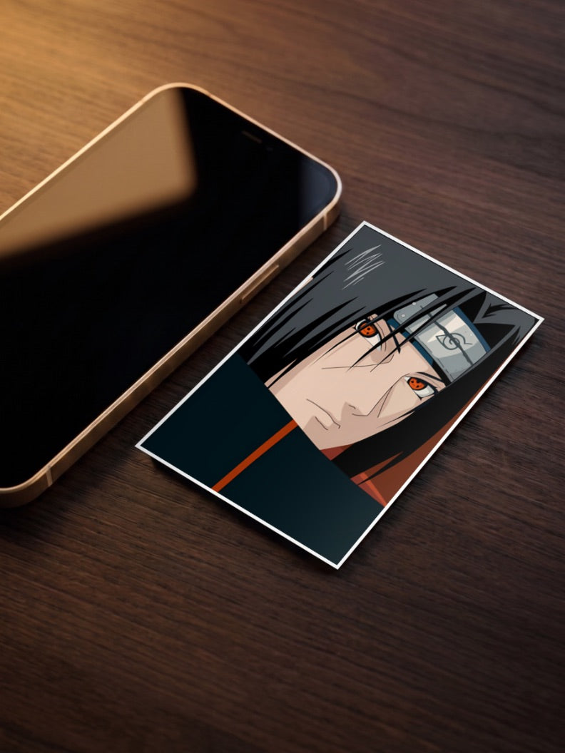 Itachi Uchiha Close Up Eyes Anime Poster as a pocket poster, sized to fit behind a phone case
