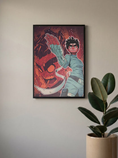 Rock Lee Fiery Guy Silhouette Anime Poster