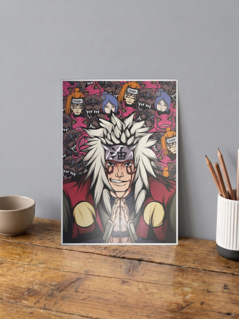 Jiraiya Praying Amegakure Scene Anime Poster
