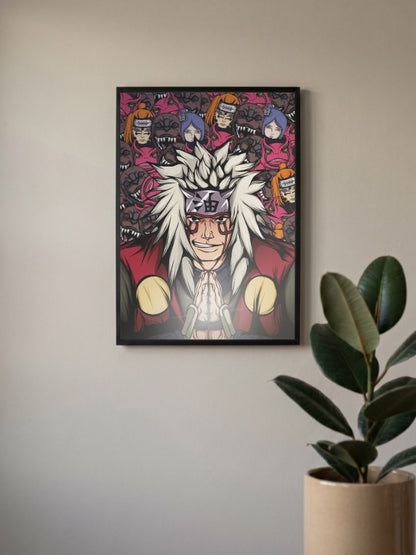 Jiraiya Praying Amegakure Scene Anime Poster