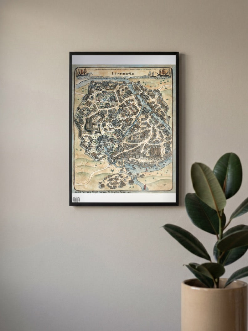 Hiresaka Fantasy City Map Fantasy Poster