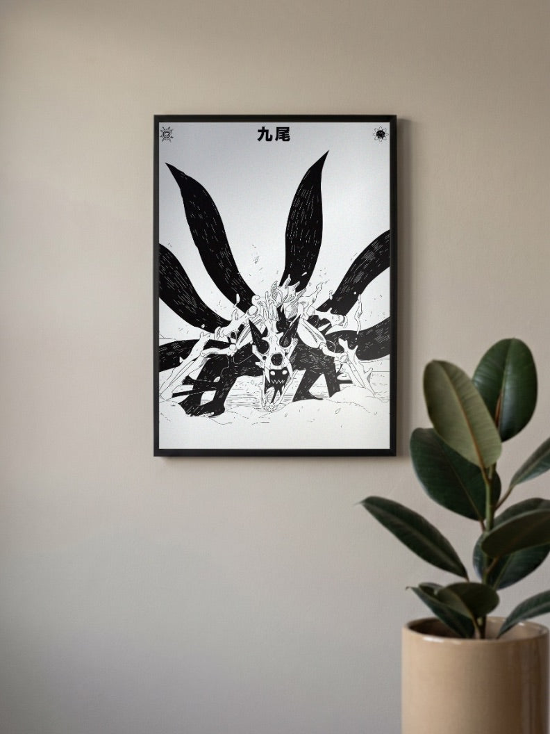 Nine Tails Kurama Ink Art Anime Poster