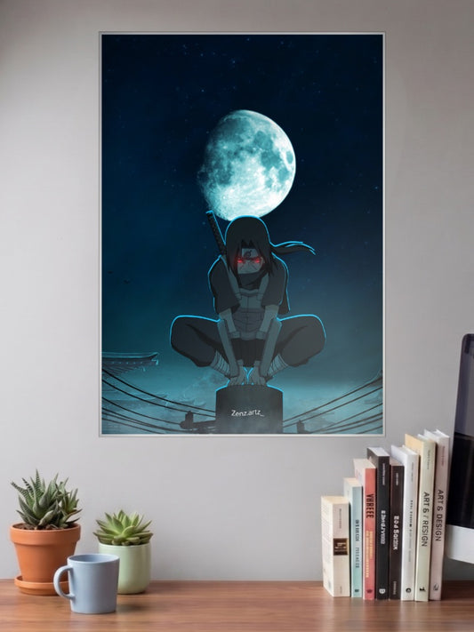 Itachi Sitting Under Blue Moon Anime Poster